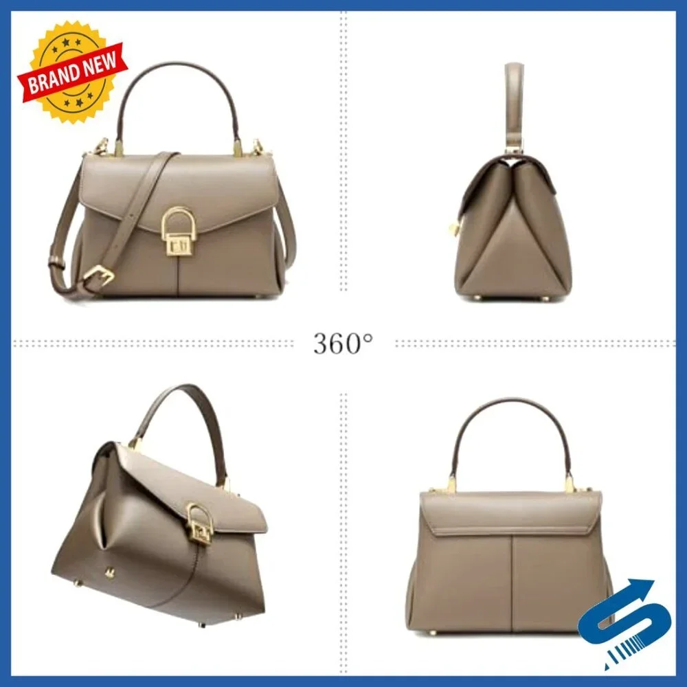 Leather Top Handle Tote Satchel Bag with Lock, Shoulder Purse